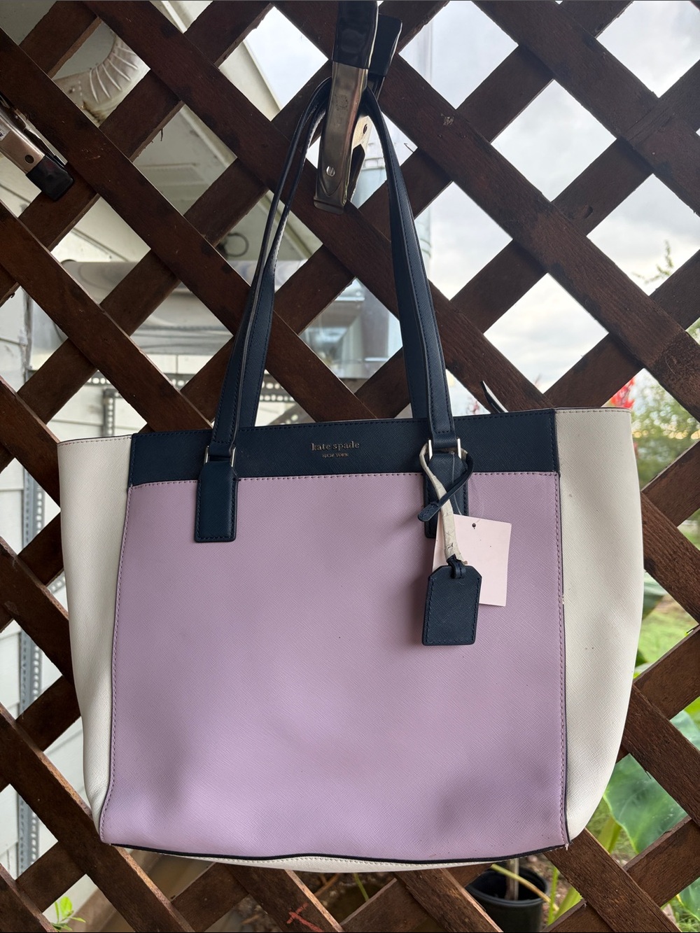 kate spade Colorblock Lavender, Navy & Ivory Leather Tote NWT